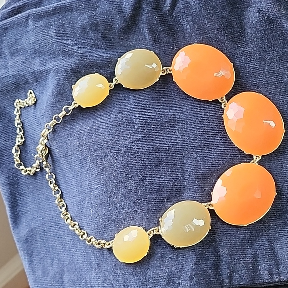 Oval Beaded Bib Necklace - Orange/Green/Yellow/Gold